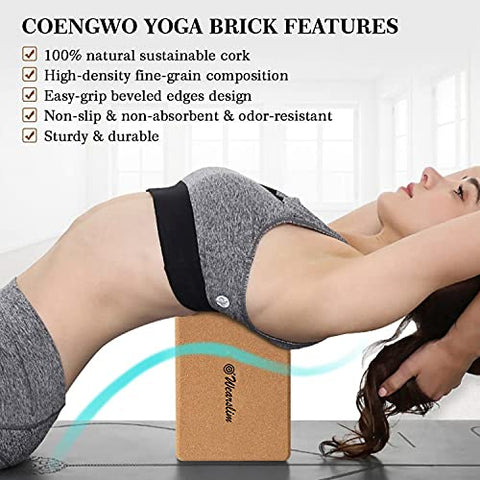 Image of Wearslim Women's and Men's Cork Premium High Density Non-Slip Exercise Yoga Bricks, Lightweight, Odour-Resistant and Moisture-Proof, Perfect Yoga Equipment (23.7 x 14 x 9 cm, Brown)