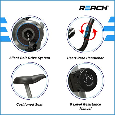 Image of Reach B-200 Magnetic Exercise Cycle for Home Gym | Upright Stationary Exercise Bike for Cardio and Fitness Workout | Adjustable Magnetic Resistance with 4kg Flywheel and Cushioned Seat | Max User Weight 100Kg