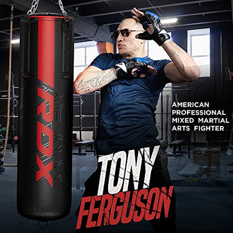 Image of RDX Punching Bag Heavy Boxing Bag, 8pc Filled 4ft 5ft Anti Swing Kickboxing Adult Set, Maya Hide Leather, Punch Gloves Ceiling Hook Hanging Chains, MMA Muay Thai Workout Home Gym Fitness Training