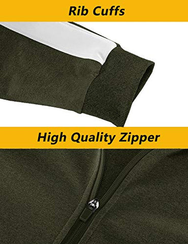 Image of Cotrasen Men Jogging Suits Sets Athletic Sports Slim Fit Casual Full Zip Tracksuits, Green, Medium