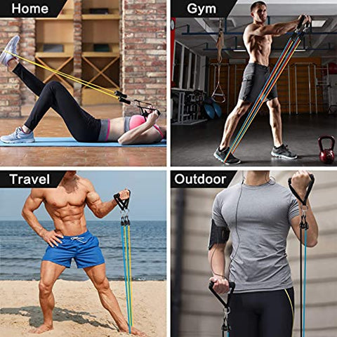 Image of RYLAN-Resistance Bands Set for Exercise, Stretching, and Workout Toning Tube Kit with Foam Handles, Door Anchor, Ankle Strap, and Carrying Bag for Men, Women (TPE)