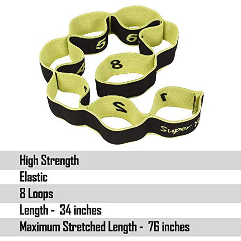 Image of FITSY Cotton Nylon Blended Elastic 8 Loops Stretching Strap for Yoga, Pilates, Exercise, Physical Therapy Home Fitness, Black
