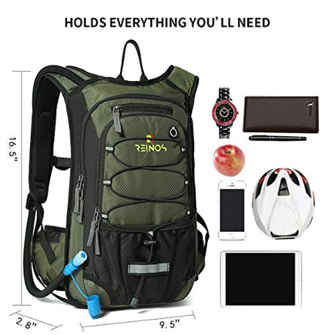 Image of REINOS Hydration Backpack with 2L Bladder for Men & Women, Daypack with Thermal Insulation | Great for Hiking, Running, Cycling, Camping, Skiing, Outdoor Activities