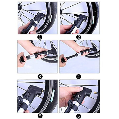 Image of Tusig Bicycle Floor Pump, Cycle Mini Air Pump, Plastic, Multi-Colour (Horizontal Pump)