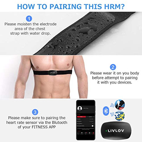 Image of LIVLOV V6 Heart Rate Monitor Chest Strap Fitness Tracker IP67 Waterproof for Wahoo, Polar Beat, Strava, Zwift, Nike+ Run Club, Support Bluetooth 5.0 and ANT+, iPhone & Android Compatible