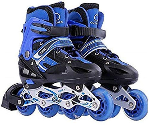 Image of Toy Arena Inline Skates with PU Flashing Wheel Aluminum Body in-Line Skates with Adjustable Length for Age 10-16 Years (Blue)