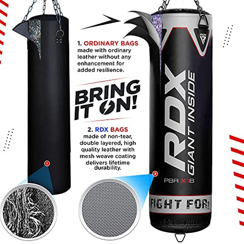 Image of RDX Punching Bag Filled Set Muay Thai Training Gloves with Punch Mitts Hanging Chain Wall Bracket, Great for MMA, Kick Boxing, Martial Arts, 4PC Available in 4FT 5FT