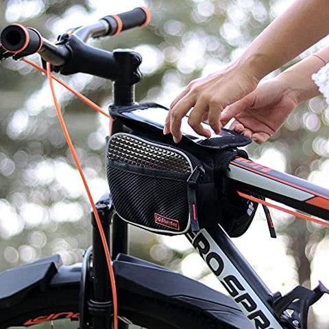 Image of BikerzBay Polyester Bicycle Double Sided Front Frame Handlebar Bag – Mobile Pouch for Cycle for up to 7 inch Phones (Pack of 1) Black