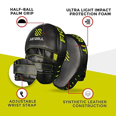 Image of Sanabul Essential Curved Boxing MMA Punching Mitts (Allblack)