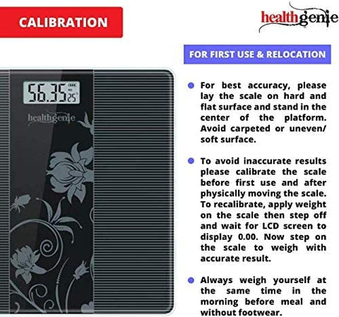 Image of Healthgenie Thick Tempered Glass Lcd Display Digital Weighing Machine , Weight Machine For Human Body Digital Weighing Scale, Weight Scale, with 2 Year Warranty & Batteries Included (HD-93)