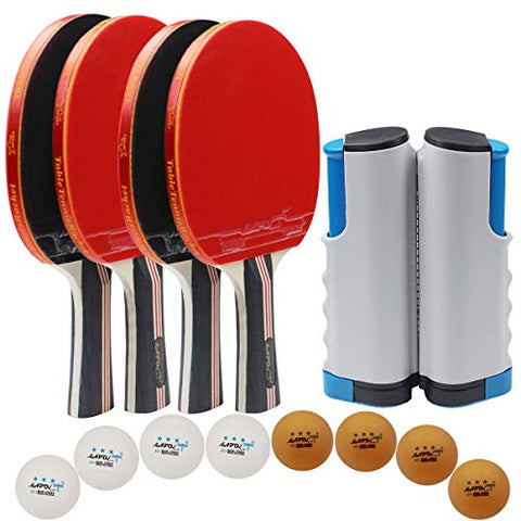 Image of MAPOL Premium Anywhere Ping Pong Paddle Set,Quality Table Tennis Paddle Set,Included 4 Advanced Paddles,8 Pack 3-Star Balls,Retractable Net, Portable Storage Bag