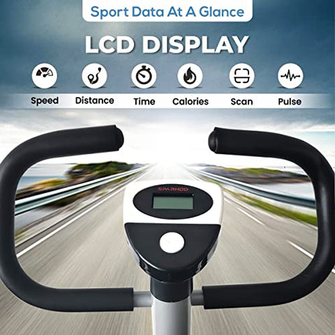 Image of SPARNOD FITNESS SUB-49 Upright Exercise Bike for home gym - LCD Display, Height Adjustable Seat, Compact design and 4 Kg Flywheel - Perfect Cardio Exercise Cycle Machine for Small Spaces - Black