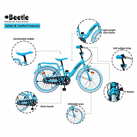 Image of Beetle Panache 20T Kids Cycle With 12 Inches Steel Frame for 6 to 10 Year olds, Turquoise Blue