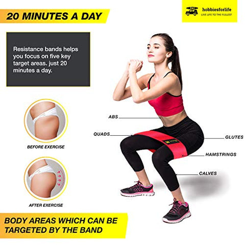 Image of Hobbiesforlife Anti Slip Resistance Loop Bands for Workout with Exercise Bands ebook and Carrybag. Resistance Bands for Workout for Men and Women for Toning Hips Thighs and Legs(Red)