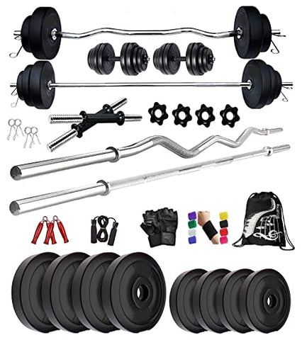Image of Bodyfit Total Gym Kit Combo 20 Kg Weight Plates Dumbbell Set Home Gym Set (Multicolour, 1 X 5 Feet, 1 X 3 Feet),Exercise Set.