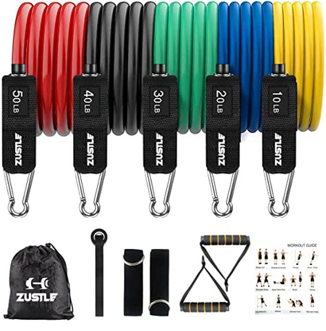 Image of Zustle Essentials Unbreakable 100 % Natural Latex Rubber Resistance Bands for Workout - Men & Women (Set of 12)
