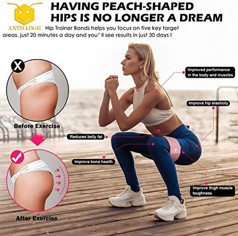 Image of ANTBADGE Anti-Slip Fabric Resistance Loop Bands for Women & Men Stretchable Exercise Band to Workout Booty Hips Glutes Thighs Legs ABS, squats & yoga at Home, Outdoors or Gym with portable Carry Bag