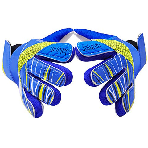 Image of Goalkeeper Goalie Soccer Gloves - Kids & Youth Football Goal Keeper Gloves with Embossed Anti-Slip Latex Palm and Soft PU Hand Back (Blue, 7)