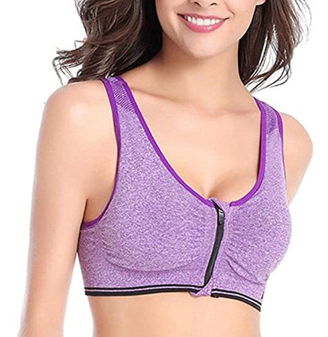 Image of XMXM Girl Sports Inner Wear for Women Encapsulation Zip Bra (Fits Best- 30 to 34B) Purple