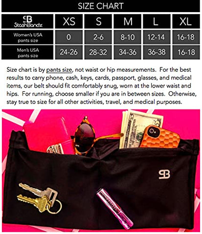 Image of Stashbandz Unisex Running Belt Waist Pack, Travel Money Belt, Fanny Pack, 3 Large Security Pockets Plus 1 Zippered Pocket Fits Phones Passport and More, Extra Wide Spandex, USA Made