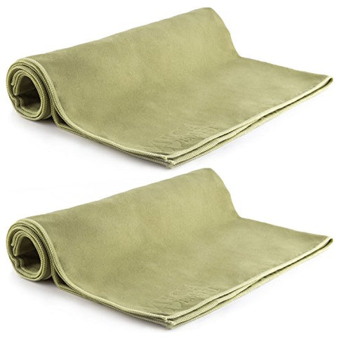 Image of MEGALOVEMART Set of 2 Super Absorbent 15" x 24" Suede Non Slip Microfiber Sports & Hot Yoga Gym Towels - Green