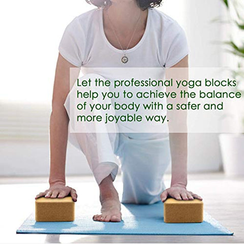 Image of Wearslim Women's and Men's Cork Premium High Density Non-Slip Exercise Yoga Bricks, Lightweight, Odour-Resistant and Moisture-Proof, Perfect Yoga Equipment (23.7 x 14 x 9 cm, Brown)