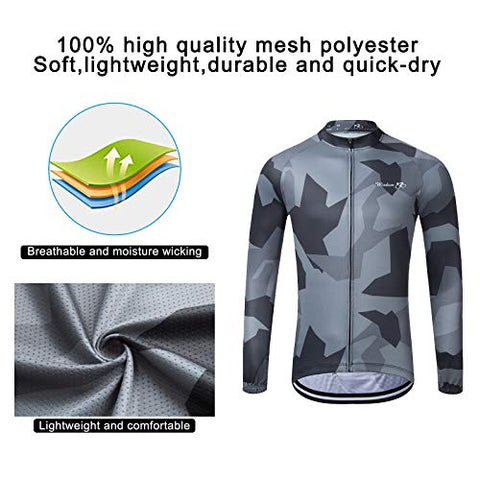 Image of Men's Cycling Jersey Set Long Sleeve MTB Road Bike Clothing with 3D Padded Shorts Breatbale/Quick-Dry Riding Outfit Camo/Black