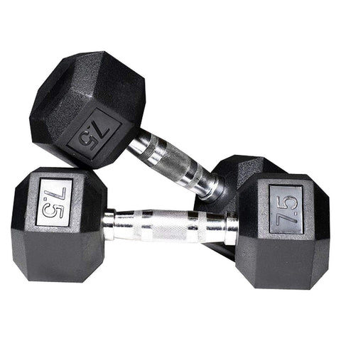 Image of RUBBER COATED PROFESSIONAL FIXED WEIGHT HEXAGONAL DUMBBELL 5 KG (Set Of 2)