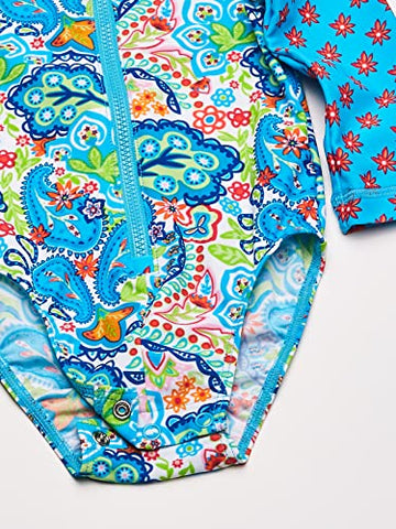 Image of Tommy Bahama Girls' UV Protection 1-Piece Swimsuit Bathing Suit, Turq Tropical, 3/6MO