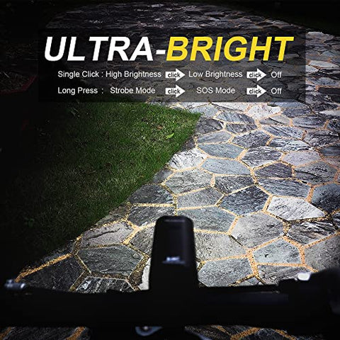 Image of VICTGOAL USB Rechargeable Bicycle Light Set 400 Lumen Super Bright Headlight Front Lights and Back Rear LED 4 Light Mode Road Cycling Safety Flashlight Runtime 4+ Hours (Black)