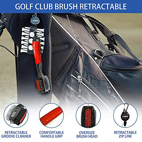 Image of YK Golf Groove Cleaning Tool Set - Microfiber Waffle Pattern Golf Towel | Retractable Club Groove Cleaner Brush | Foldable Divot Tool with Magnetic Ball Marker
