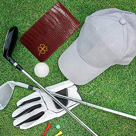 Image of FINGER TEN Golf Scorecard Holder Yardage Cover with 2 Free Golf Pencil Pack, Deluxe Color Black Blue Brown Gift Lucky Clover (Red-Lucky Clover)