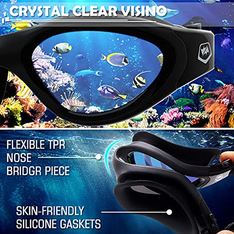 Image of Polarized Swimming Goggles,Anti Fog Anti UV No Leakage Clear Vision Easy to Adjust,with Soft Nose Bridge for Men Women Adults Teenagers (All Black/Blue Polarized Mirrored Lens)