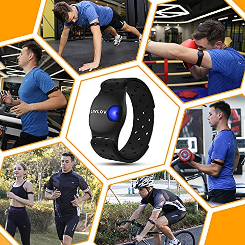 Image of LIVLOV V9 Bluetooth ANT+ Heart Rate Monitor Armband, Rechargeable HRM Sensor IP67 Waterproof Optical Armband Heart Rate Monitor for Peloton, Zwift, Wahoo Fitness, Polar Beat, Endomondo
