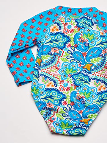 Image of Tommy Bahama Girls' UV Protection 1-Piece Swimsuit Bathing Suit, Turq Tropical, 3/6MO