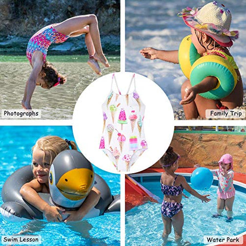 Image of Cadocado Big Girls Cute One Piece Swimsuit Beach Sport Scoop Neck Bathing Suit Swimwear, Ice Cream,7Y