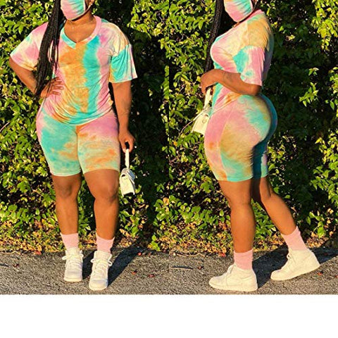 Image of Womens Sexy Plus Size 2 Piece Sports Outfit Set Shirt Bodycon Short Pants Joggers Clubwear Tracksuit Sportswear Set Green 3XL