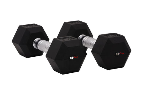 Image of Lifeline 1 Kg Hexa Dumbbell Set Ideal for Home Gym Exercise Workout for Men & Women, Cast Iron Rubber Coated Encased, Perfect for Home Fitness- Pack of 2