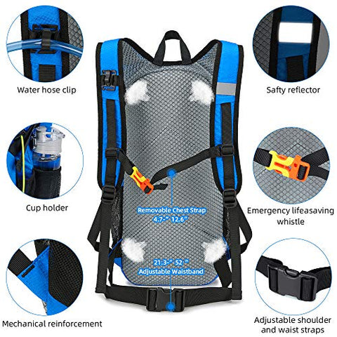Image of FENGDONG Sports Hydration Packs Backpack with 2L TPU Water Bladder for Hiking,Biking,Running,Cycling,Climbing Included Tube Brush-Blue