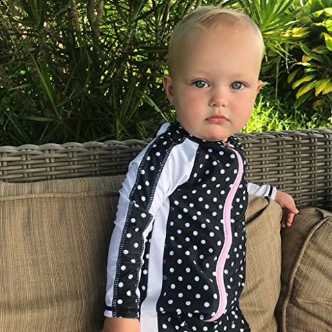 Image of SwimZip Little Girl Long Sleeve Sunsuit Romper Swimsuit UPF 50 Sun Protection Black