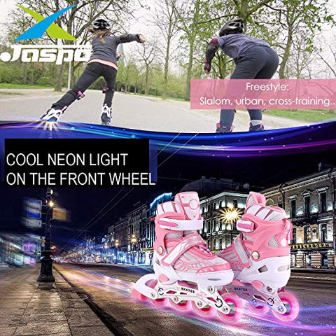 Image of Jaspo Sparkle Adjustable Inline Skates with Front Light up Wheels Beginner Skates Fun Illuminating Roller Skates for Kids Boys and Girls.