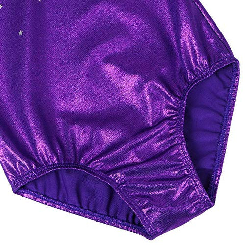 Image of BAOHULU Gymnastics Leotards Little Girls Shiny Black Blue One-Piece Dance Outfit Athletic Bodysuit (Purple, 7-8 Years)
