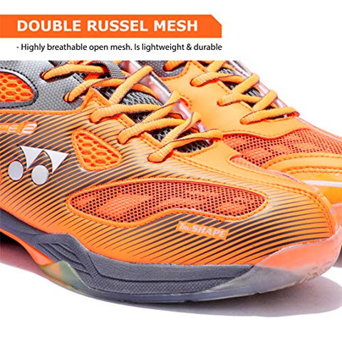 Image of YONEX Hydro Force 2 Men's Non Marking Badminton Court Shoes, Gun Metal/Orange - 8 UK
