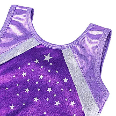 Image of BAOHULU Gymnastics Leotards Little Girls Shiny Black Blue One-Piece Dance Outfit Athletic Bodysuit (Purple, 7-8 Years)