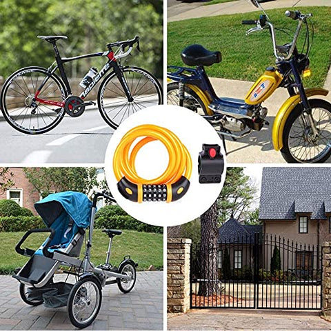 Image of FABSPORTS Bike Lock Cable,4 Feet / 1.2 Meter, High Security 5 Digit Resettable Combination Coiling Bicycle Cable Lock for Bicycle Outdoors, 12mm Thick