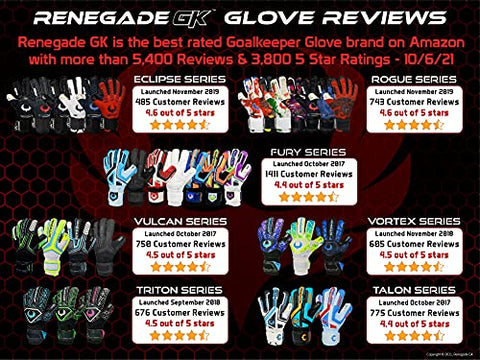 Image of Renegade GK Vulcan Surge Hybrid Cut with Grip Soccer Youth Goalkeeper Gloves with Pro Finger Saves (Size 9, Medium)