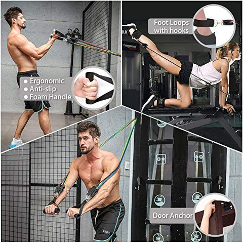 Image of Qsfi 11 Piece Gym Resistance Band for Workout, Resistance Band for Exercise, Resistance Band for Pull ups, Triceps, Legs, Rubber Resistance Band Tube with Door Anchor and Hook (Blue rw)