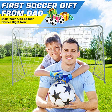 Image of Goalkeeper Goalie Soccer Gloves - Kids & Youth Football Goal Keeper Gloves with Embossed Anti-Slip Latex Palm and Soft PU Hand Back (Blue, 5)