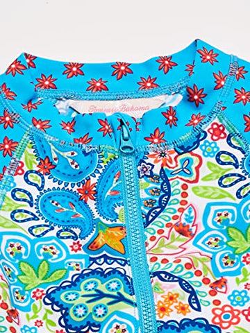 Image of Tommy Bahama Girls' UV Protection 1-Piece Swimsuit Bathing Suit, Turq Tropical, 3/6MO