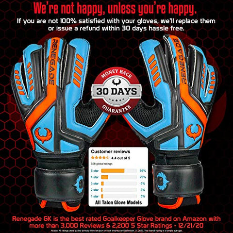 Image of Renegade GK Talon Cyclone 2 Goalie Gloves with Pro-Tek Fingersaves | 4mm Hyper Grip & Duratek | Black, Orange, Blue Soccer Goalkeeper Gloves (Size 5, Kids, Boys, Girls, Roll Cut, Lvl 3)